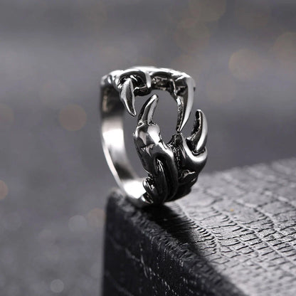 Men's open dragon claw ring in titanium steel, punk style jewellery