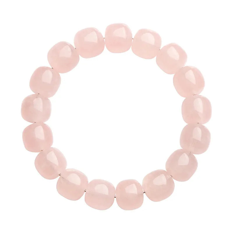 Pink natural bamboo crystal bracelet with 11mm geometric barrel beads