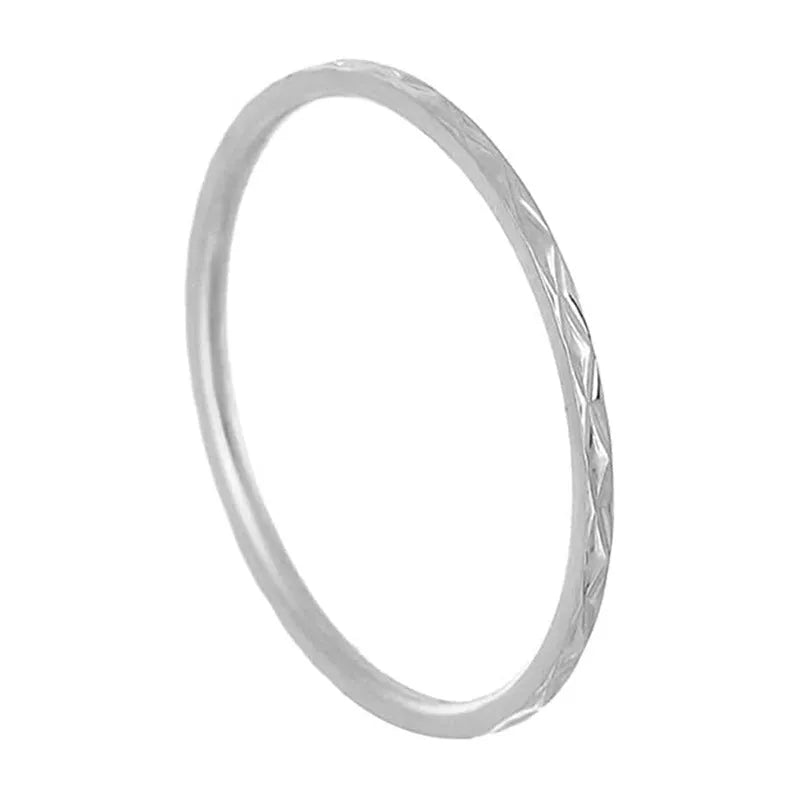 Korean style titanium steel simple couple ring with diamond plaid geometric design in silver finish
