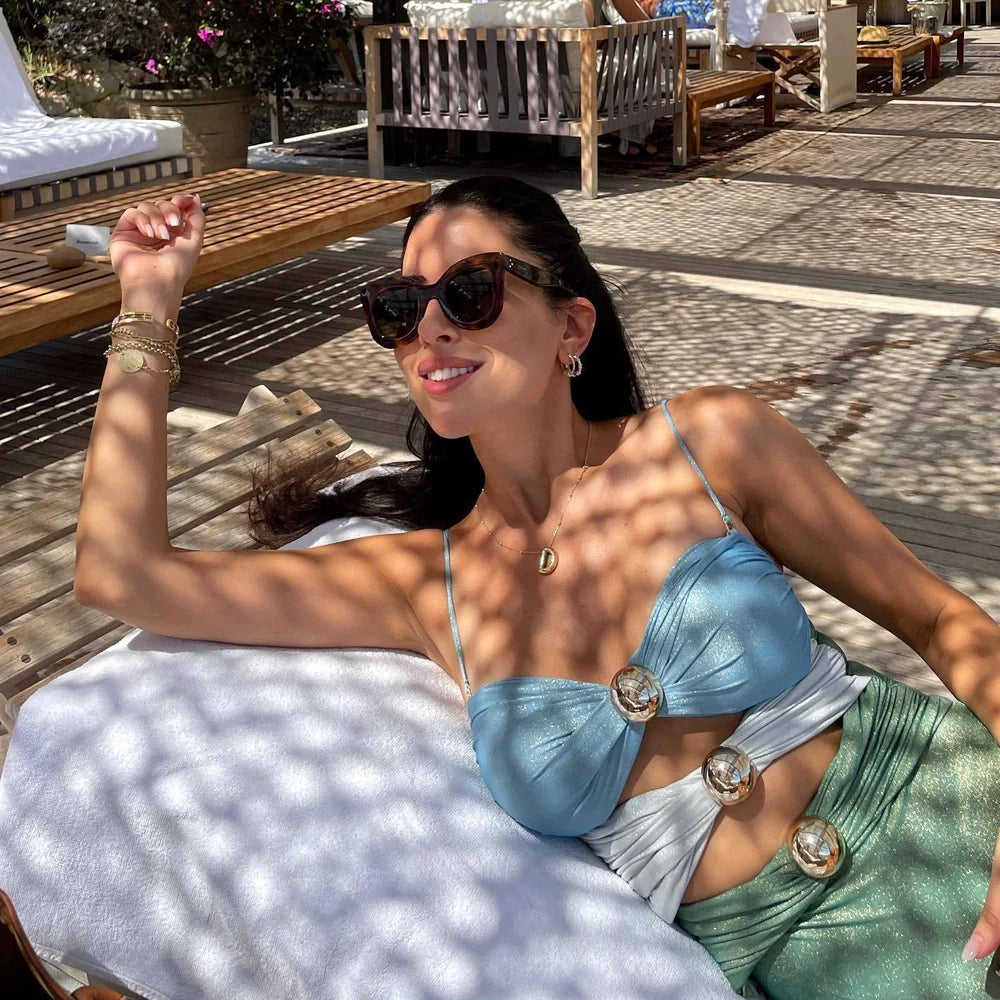 Women's one-piece swimsuit with matching skirt in high elasticity fabric for swimming and fitness