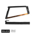 Black outdoor foldable saw with aluminium and nylon handle shown in open cutting position