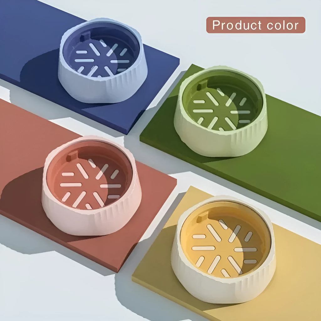 Detachable slow feed pet bowl with internal obstacles in blue, green, pink, or white colours