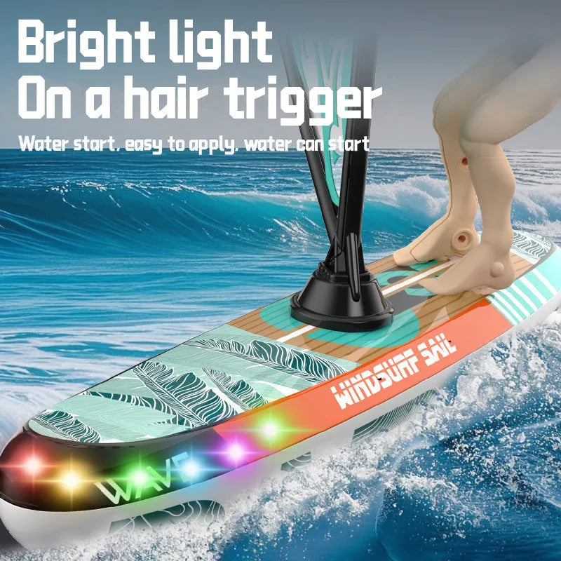 Remote control plastic sailboat toy in blue green and yellow colours for teenage outdoor water play