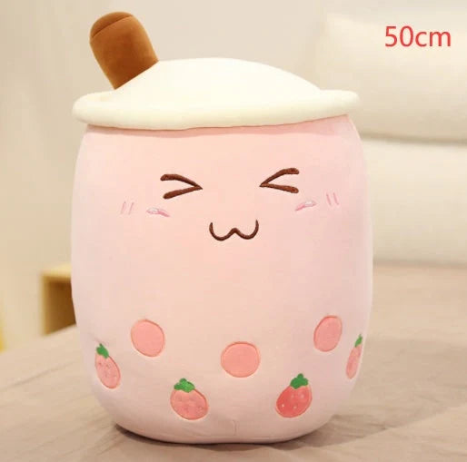 Strawberry Milk Tea Plush Boba Cup Toy in various colours and sizes