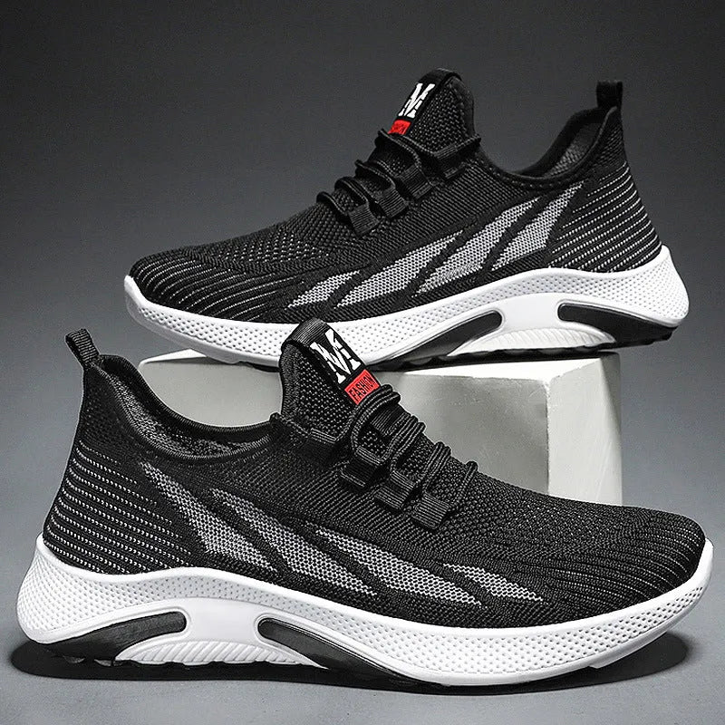 Men's mesh and PVC casual running sneakers in black, grey, and coffee colour options