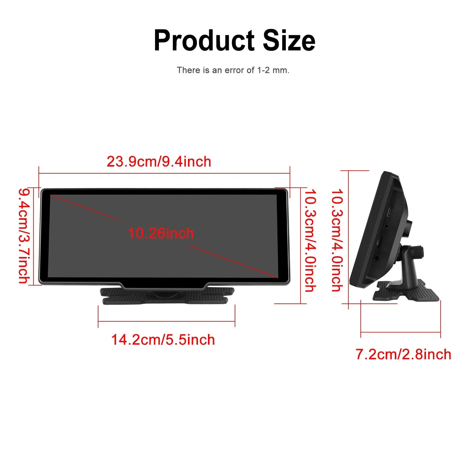 10.26-inch car DVR dash camera system with display, rear view camera, and mounting bracket
