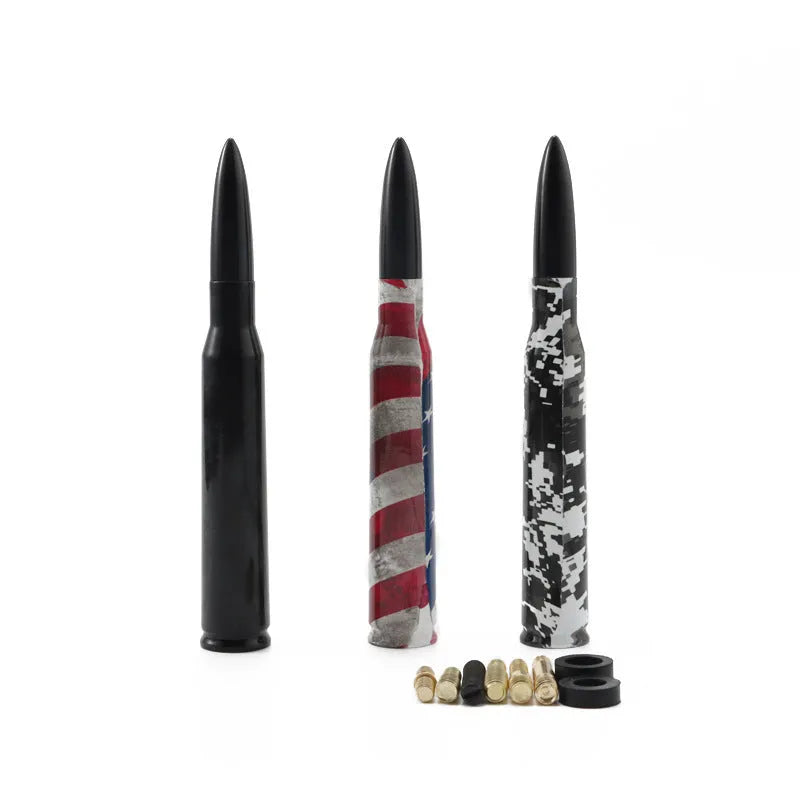 14cm bullet car antenna in camouflage, American flag and black designs