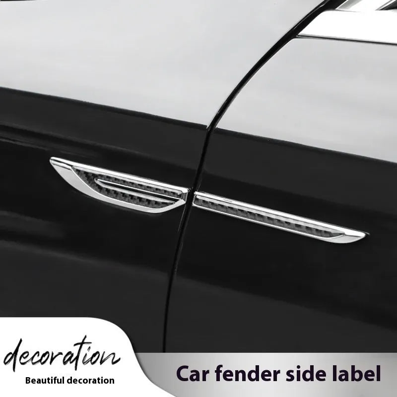 Car personality carbon fiber metal leaf side sticker set in matte lead silver finish with two size pairs