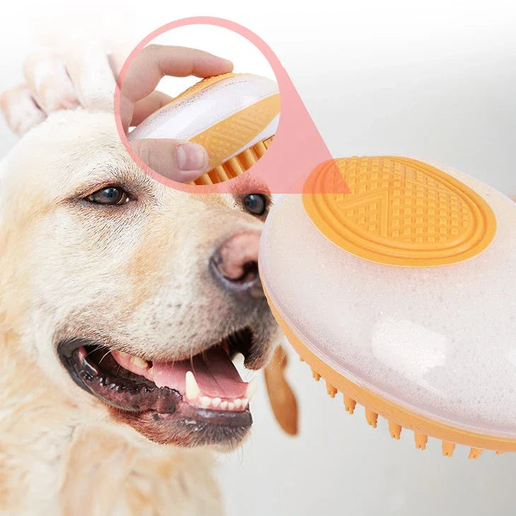 2-in-1 Pet Grooming Brush with Soft Silicone Bristles for Bathing and Massage