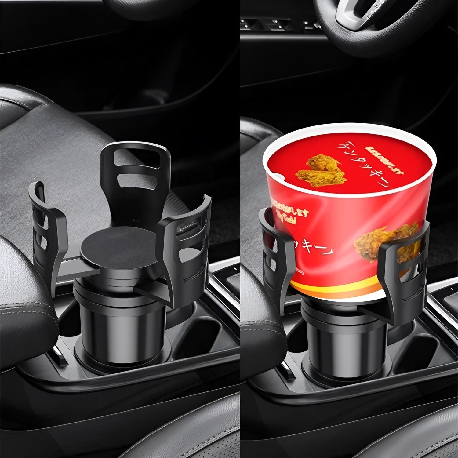 Black ABS plastic car drink holder one divided into two cup holder meal tray on vehicle centre console