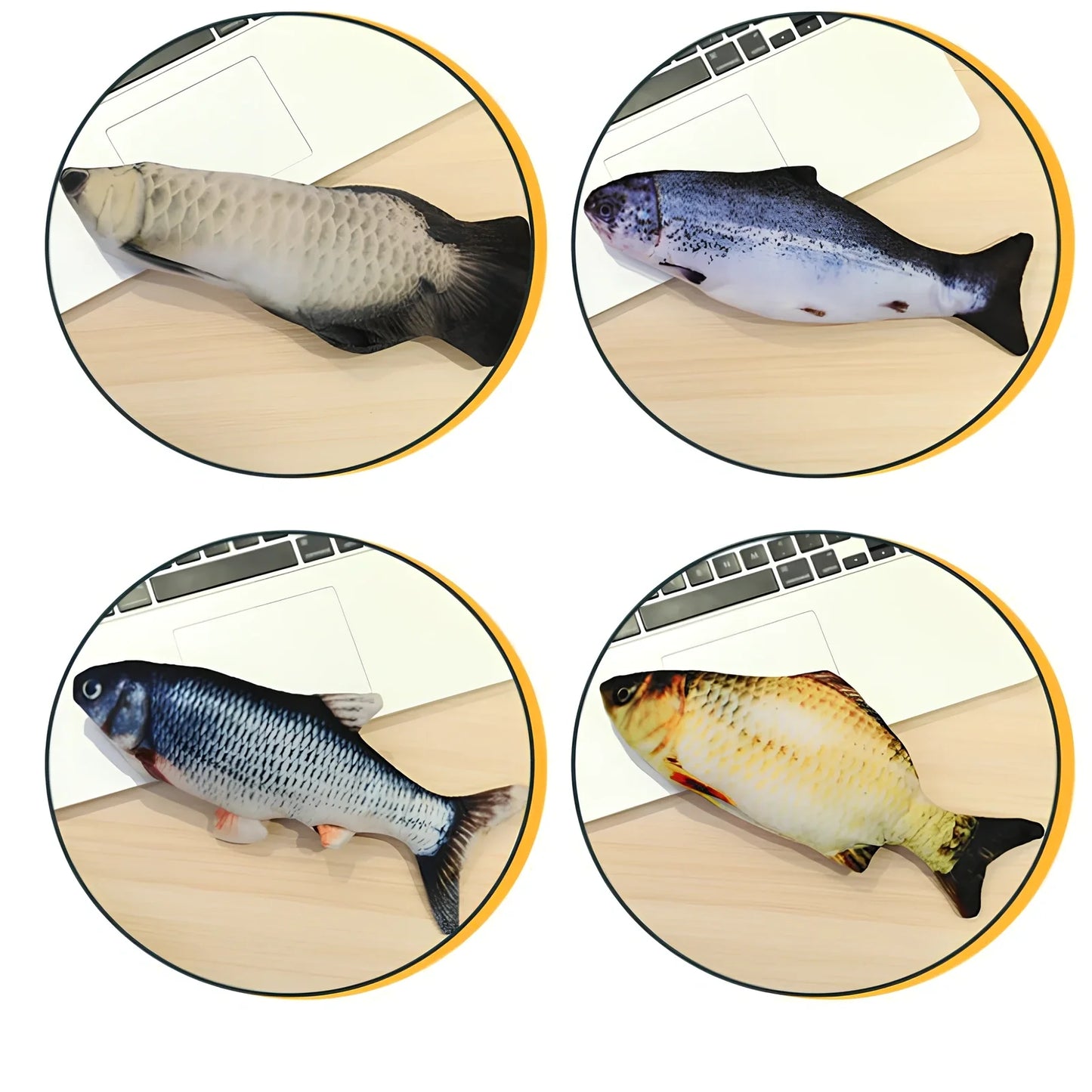 Electric flopping fish cat toy in clownfish design, 30cm long, USB rechargeable with touch sensor for play activation