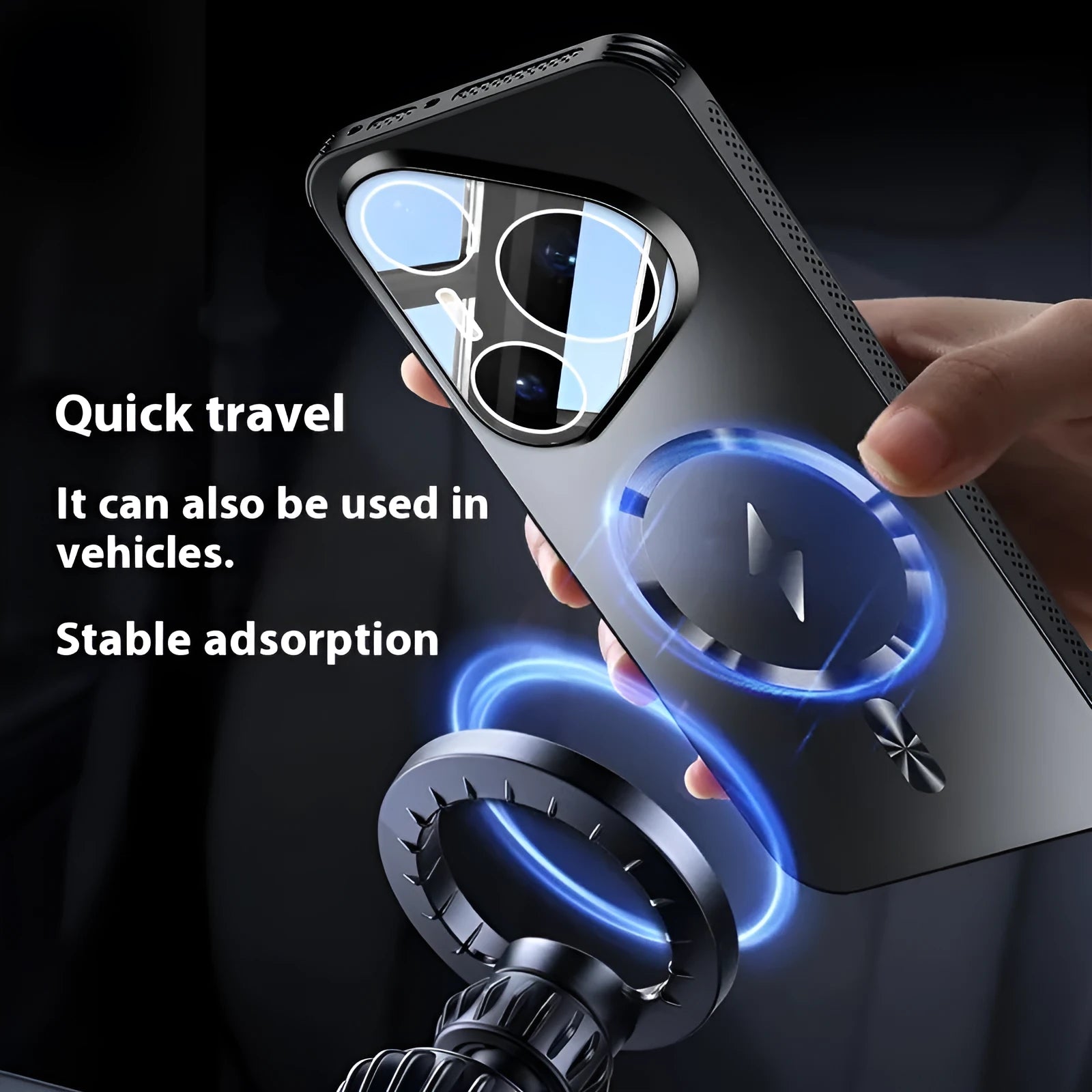 Graphite black magnetic belt phone case for Huawei Pura mobile with frosted finish and lens protector.