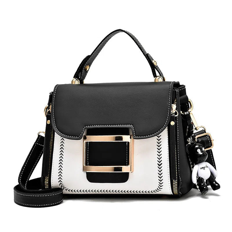 Large-capacity horizontal rectangular PU tote crossbody bag in white colour with single shoulder strap and plain design