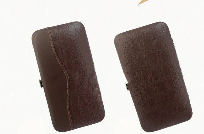 12-piece manicure kit with carbon steel tools including nail clippers and scissors in compact case