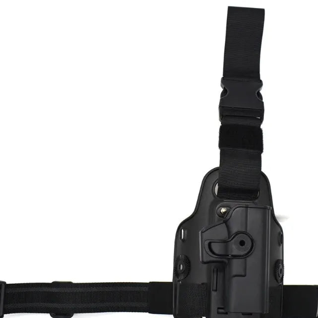 Green plastic leg tactical holster bag with quick-pull waist plate for outdoor sports.