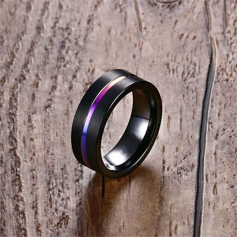 Lovers Purple Ring with geometric design and electroplating finish