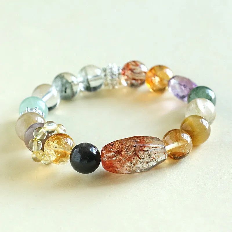 Natural crystal string beads bracelet for women in black gold and multi-colour styles with adjustable closure