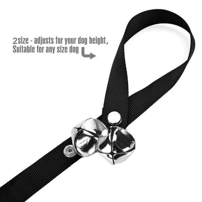 Dog training doorbell with black adjustable rope and bell, 85cm length, for housebreaking