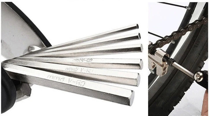 Compact Bicycle Repair Combination Tool in silver, dimensions 9x4.5x2.5cm, weight 210g