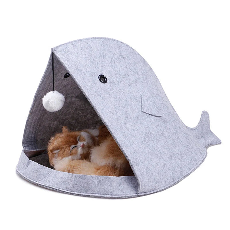Foldable Felt Pet Nest in grey and blue, eco-friendly and washable pet bed
