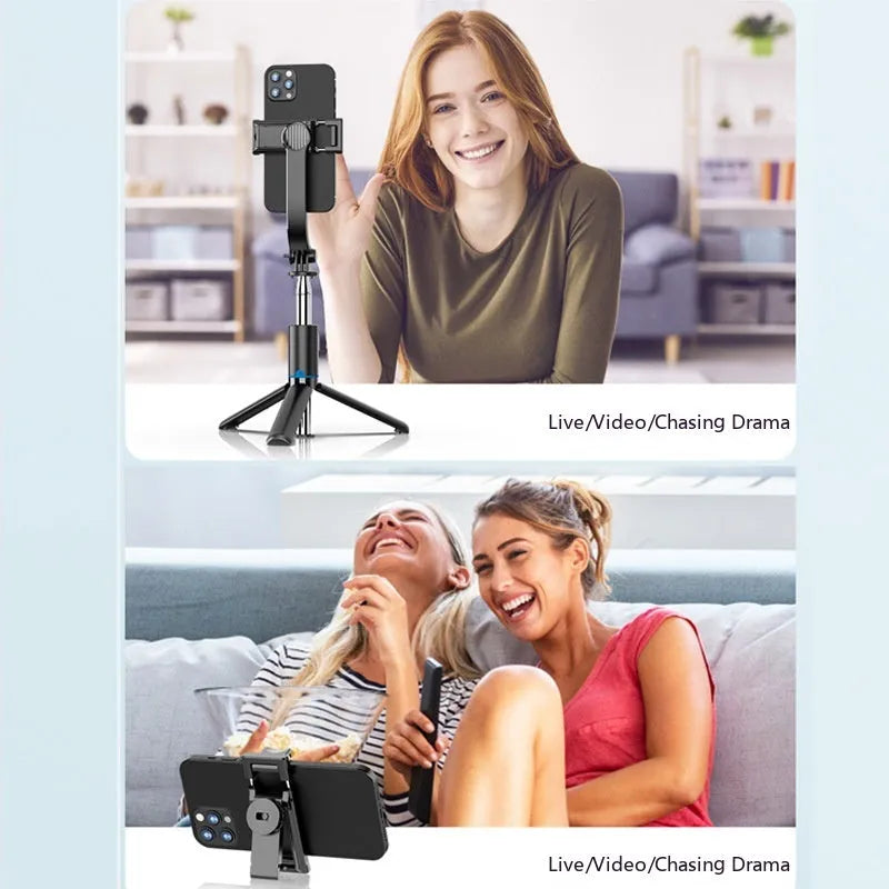 Bluetooth selfie stick with detachable desktop stand, extended to 1060mm, ABS stainless steel construction