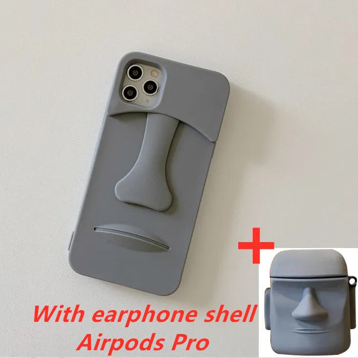 Grey cartoon stone soft rubber mobile phone case compatible with Apple iPhone, Japanese Korean style protective shell