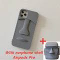 Grey cartoon stone soft rubber mobile phone case compatible with Apple iPhone, Japanese Korean style protective shell