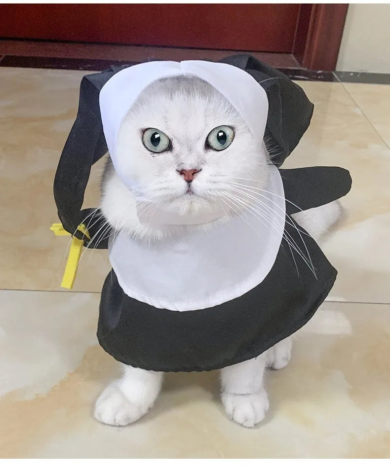 Black polyester pet nun dress Halloween costume for dogs and cats in free size