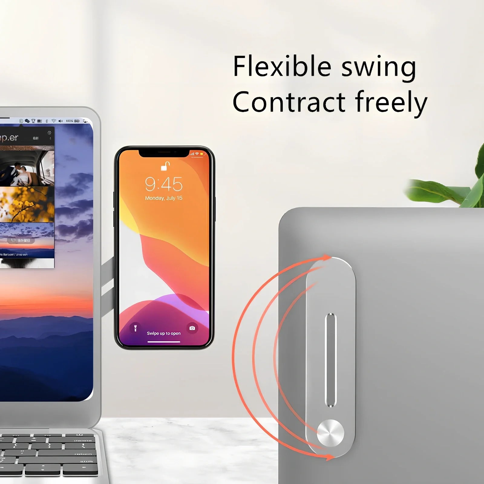 Silver grey aluminium computer stand with flat expansion bracket measuring 11.9x2.9x0.5cm