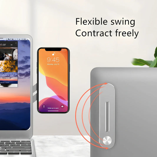 Silver grey aluminium computer stand with flat expansion bracket measuring 11.9x2.9x0.5cm