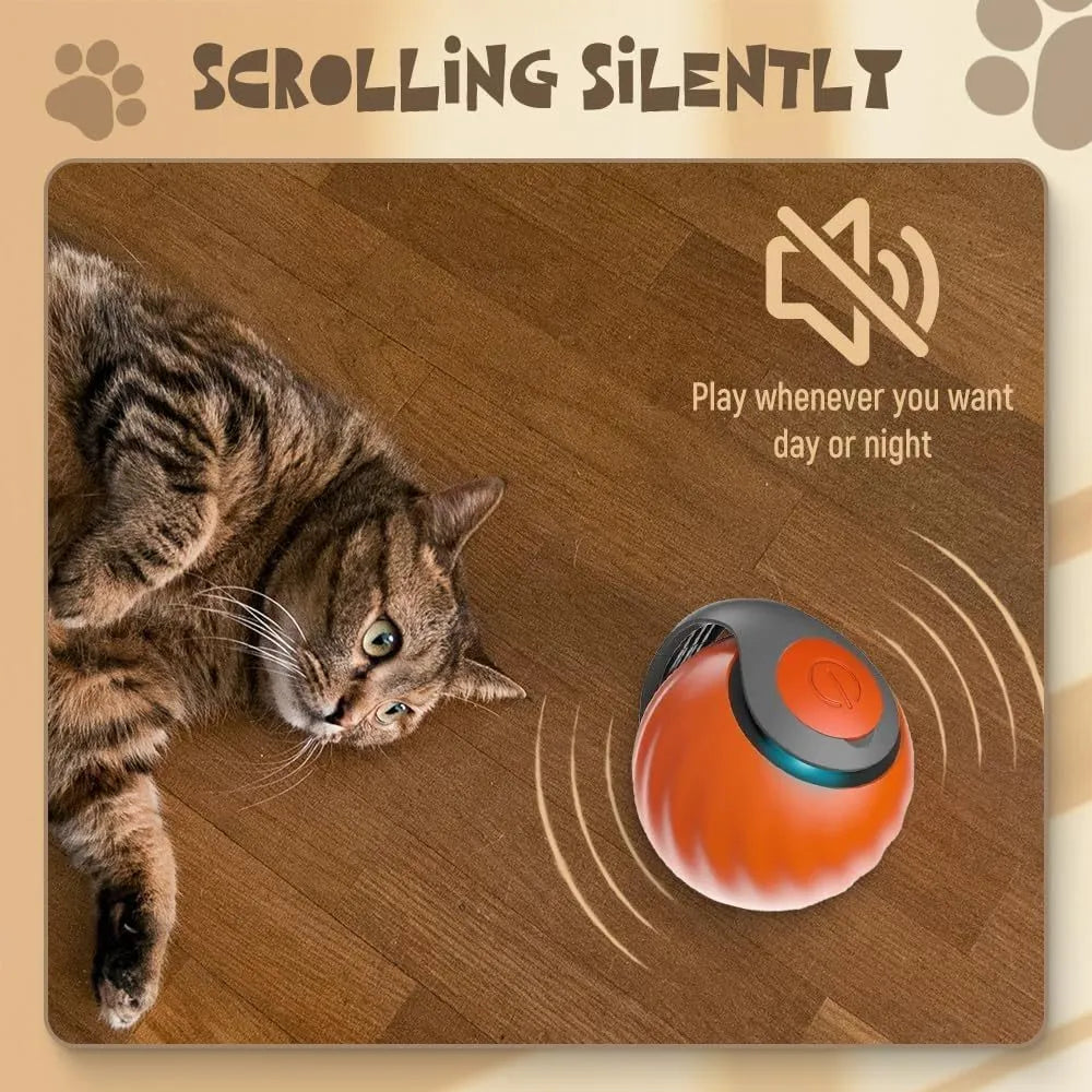 Interactive rolling ball pet toy with motion activation in blue or red colour