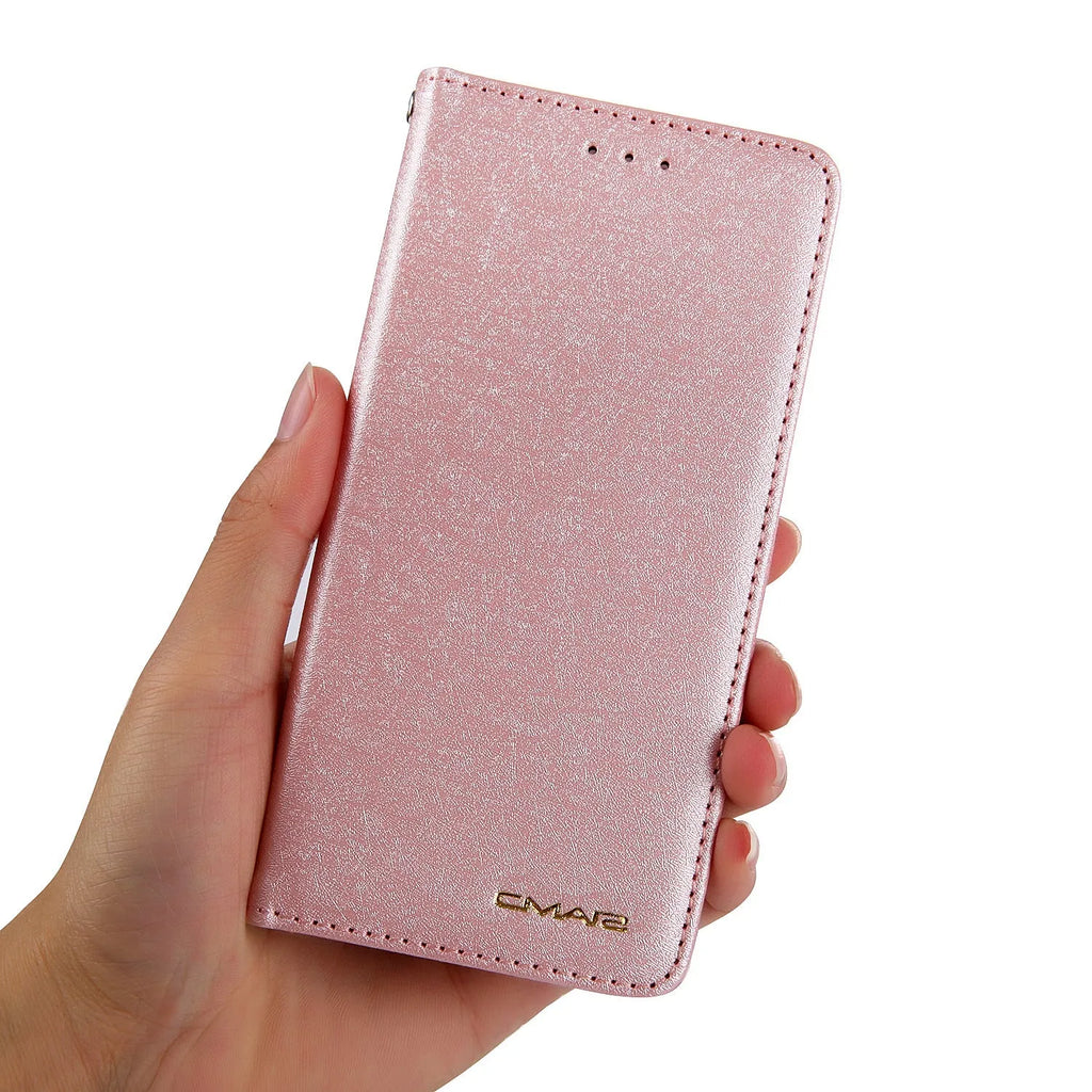 PU leather flip phone case for iPhone with a card slot, shown in multiple colour options.