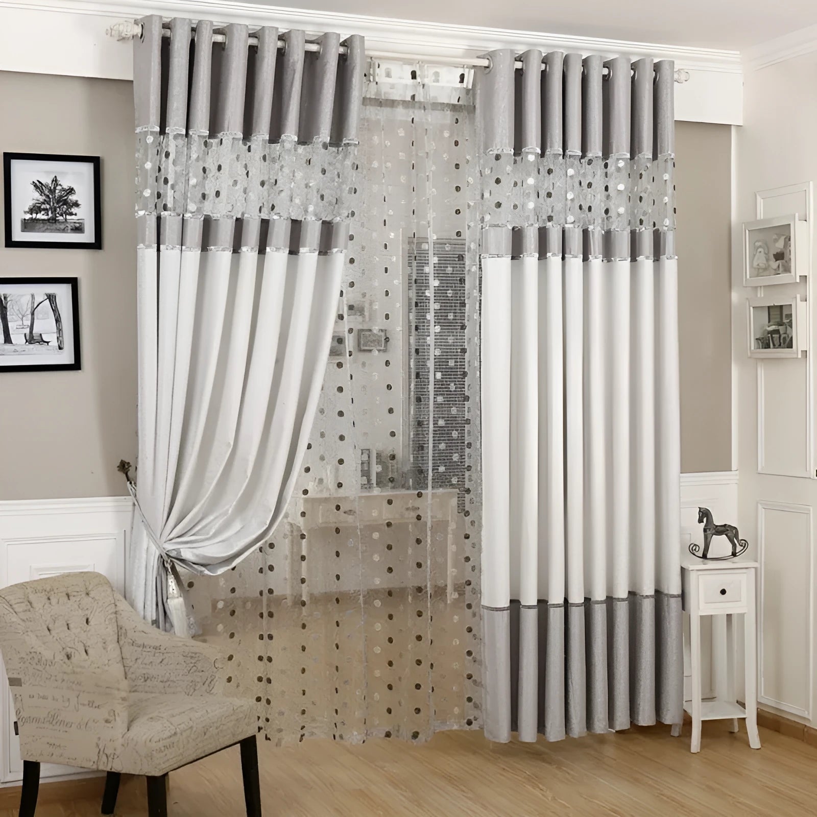 Single panel blackout curtain showing choice of hook and ring hanging styles on a white background.