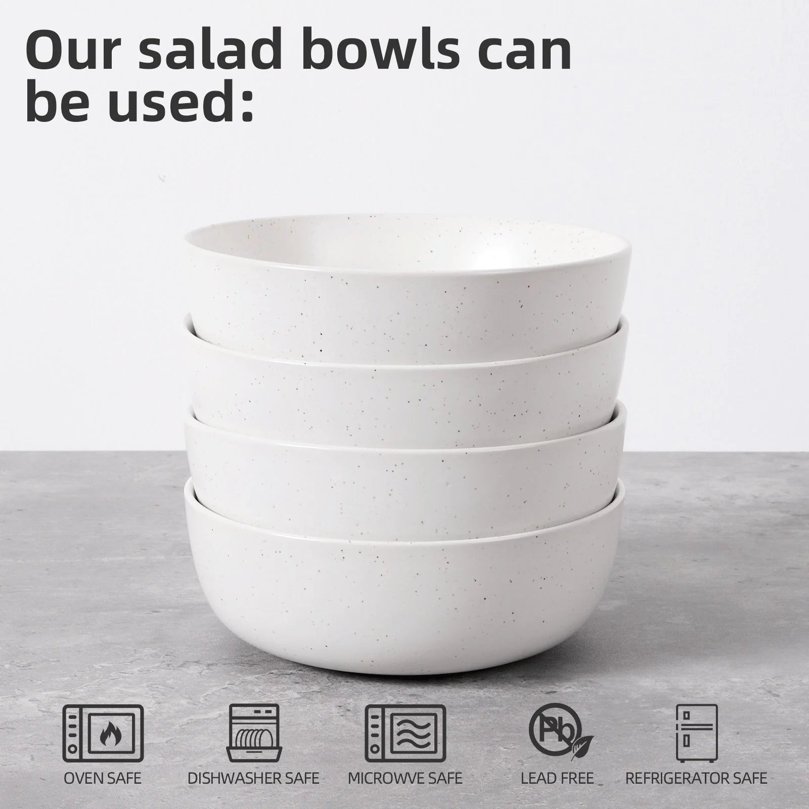 Set of 4 ceramic kitchen bowls, 27oz each, in grey and white, microwave and oven safe