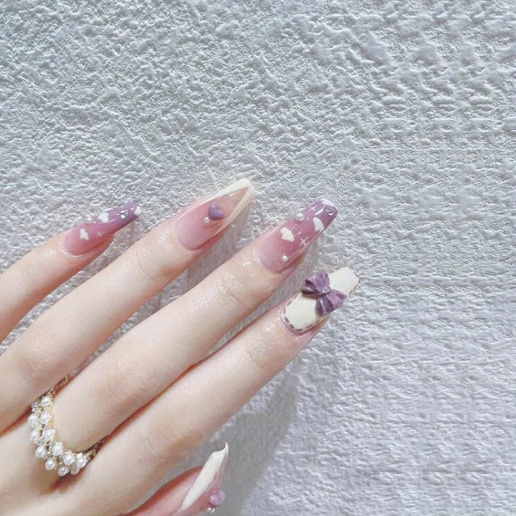 Taro purple gradient nebula flower nail stickers with milk flavor texture on jelly glue tabs