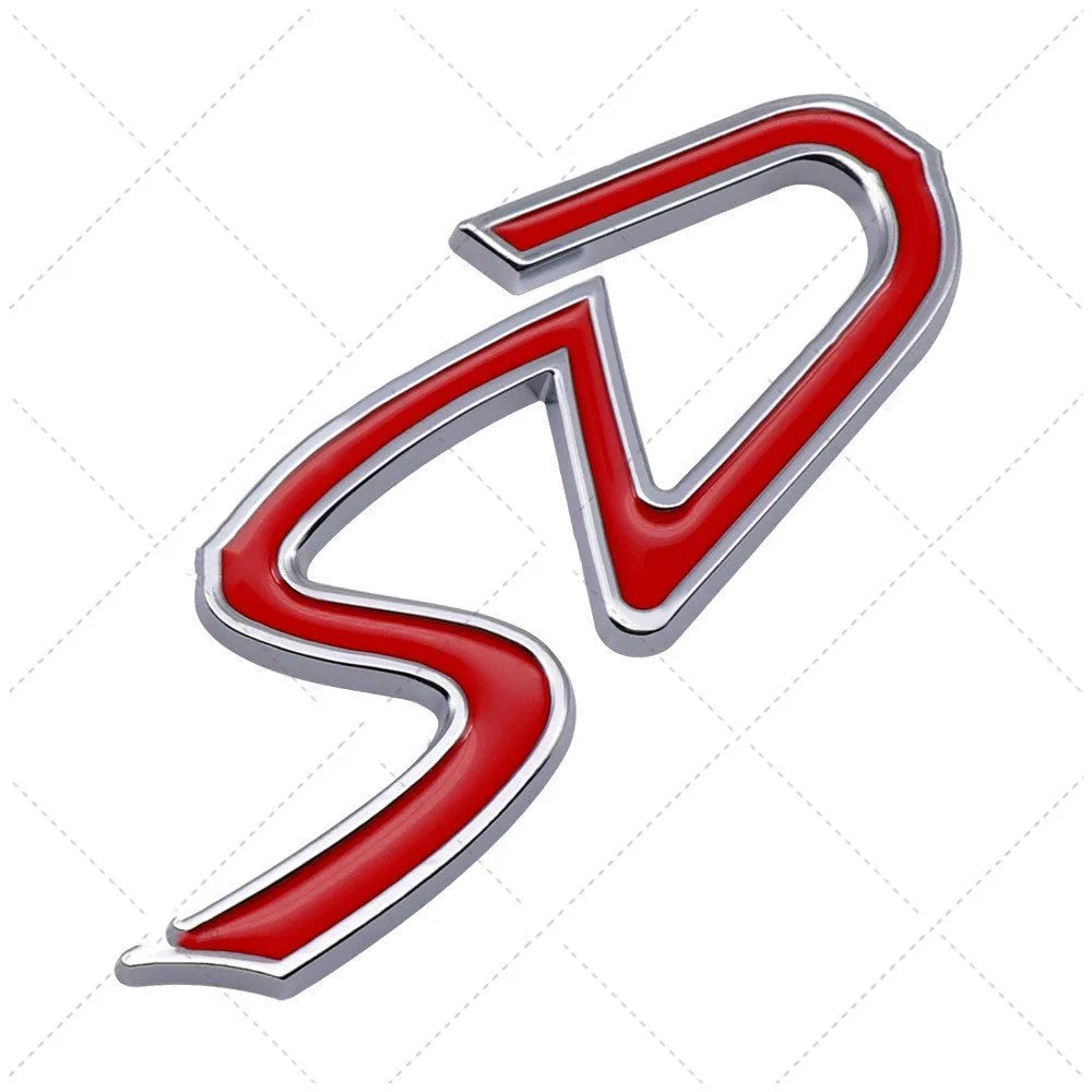 Metal car bumper sticker decorative label in SD, D, and S patterns on red silver and red black backgrounds