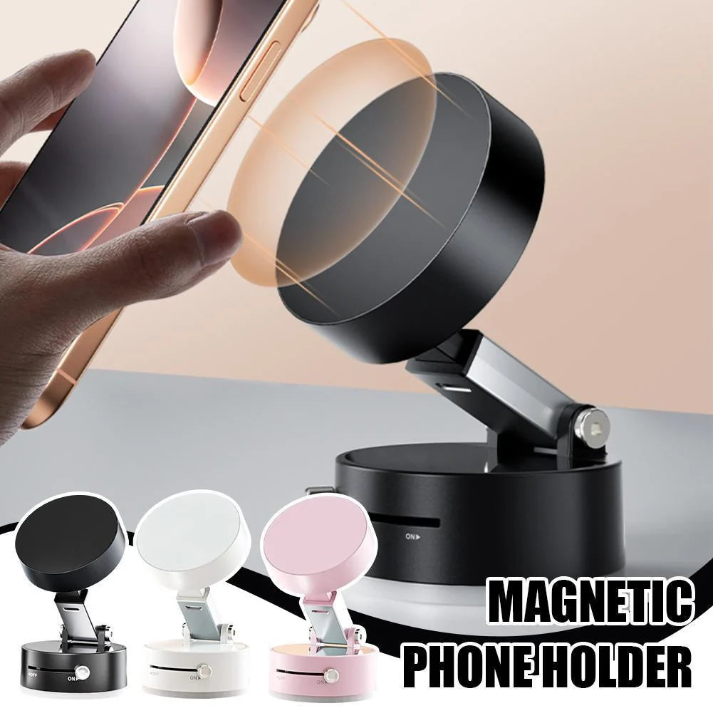 Foldable magnetic vacuum car phone holder in various colours