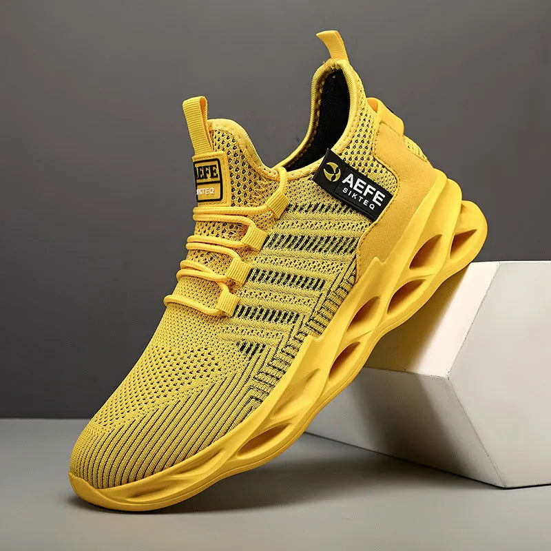 Men's black mesh running shoes with cross strap detail and MD sole in Korean casual style