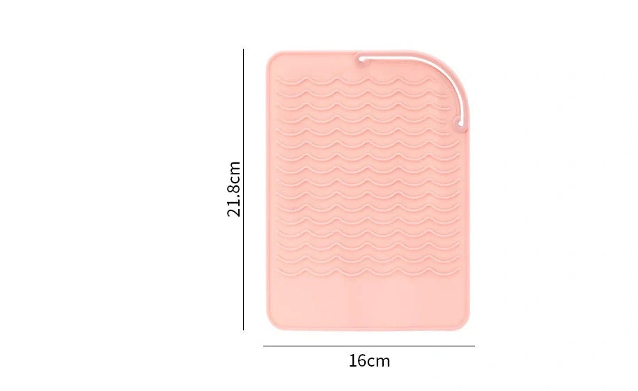Silicone heat-proof mat for hair styling tools in pink, green, dark blue, or grey