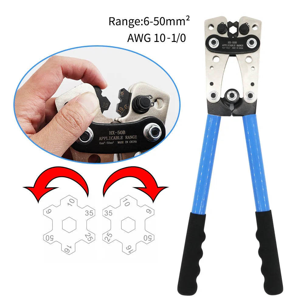 HX-50B crimping pliers set with aluminium handle, cable cutter, and terminal assortment