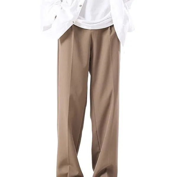 Men's black anti-wrinkle high-waist straight leg suit trousers with polyester fabric