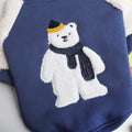 Dark blue fleece-lined cotton winter dog jacket shown in L size on mannequin