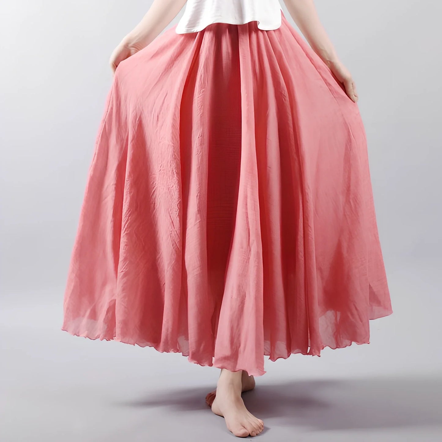 Women's cotton-linen blend A-line summer skirt with big pendulum design in various colours
