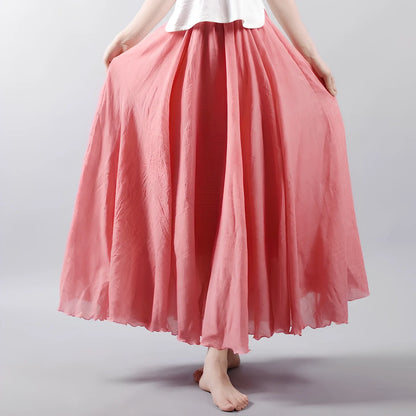 Women's cotton-linen blend A-line summer skirt with big pendulum design in various colours