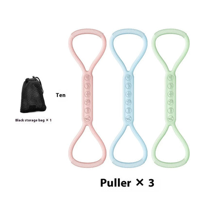 Women's silicone resistance bands in pink, blue, green, and multicolor for strength training