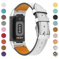 Genuine cowhide leather replacement strap for Fitbit Charge 5 and Charge 6 smartwatches in multiple colour options.
