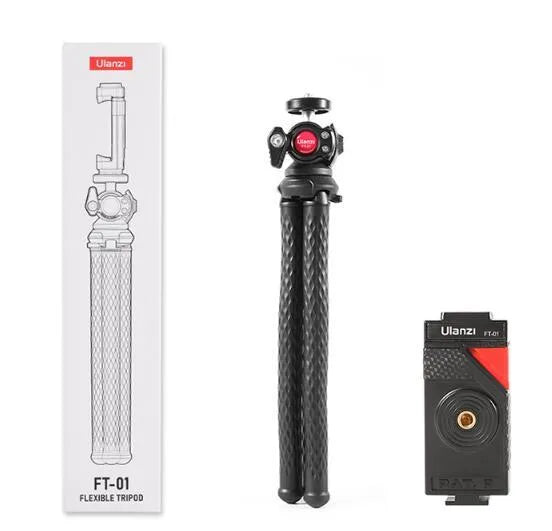 Black octopus leg mobile phone tripod extended to 360mm with adjustable phone clip