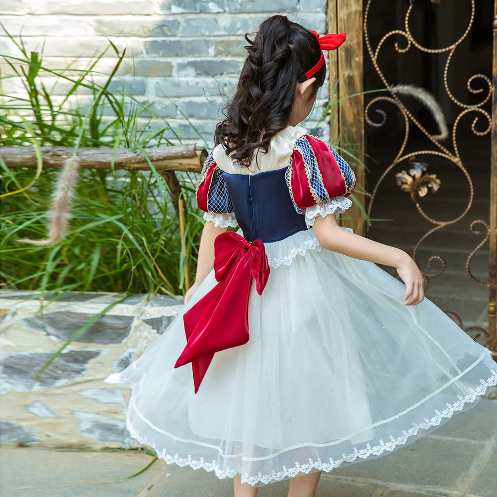 Summer Lolita children's dress short sleeve in purplish blue with purplish red, lace trim, satin fabric, cotton lining, princess style