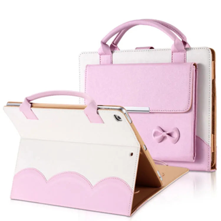 Imitation leather iPad case with wallet style and sleep function available in black, pink, royal blue, and Chinese red