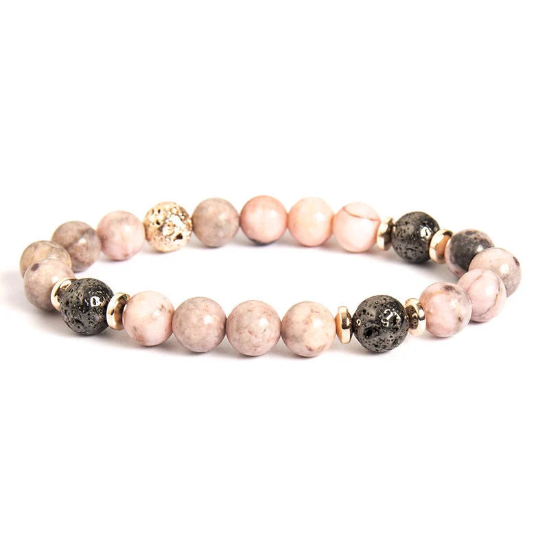 Pink Zebra Haematite Spacer Beaded Bracelet with natural stone powder and geometric design